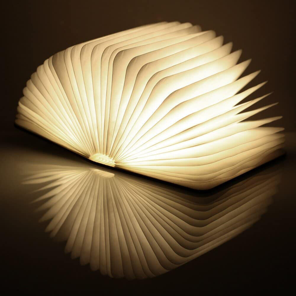 Lámpara Libro de Madera Plegable — Luz de Mesilla