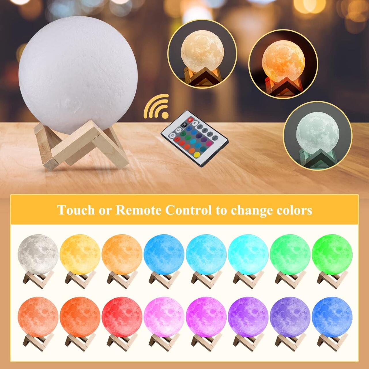 Lámpara Luna 3D — 16 Colores con Mando
