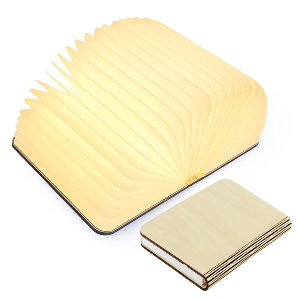 Lámpara Libro de Madera Plegable — Luz de Mesilla