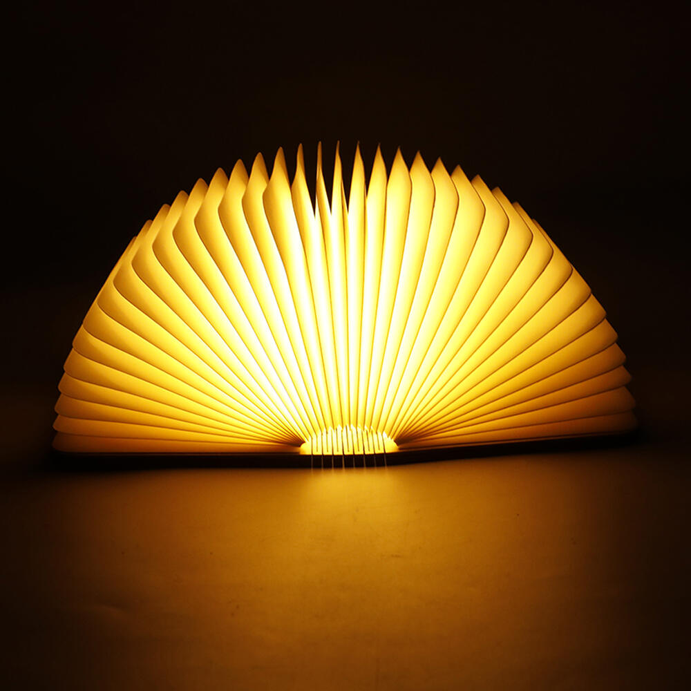 Lámpara Libro de Madera Plegable — Luz de Mesilla
