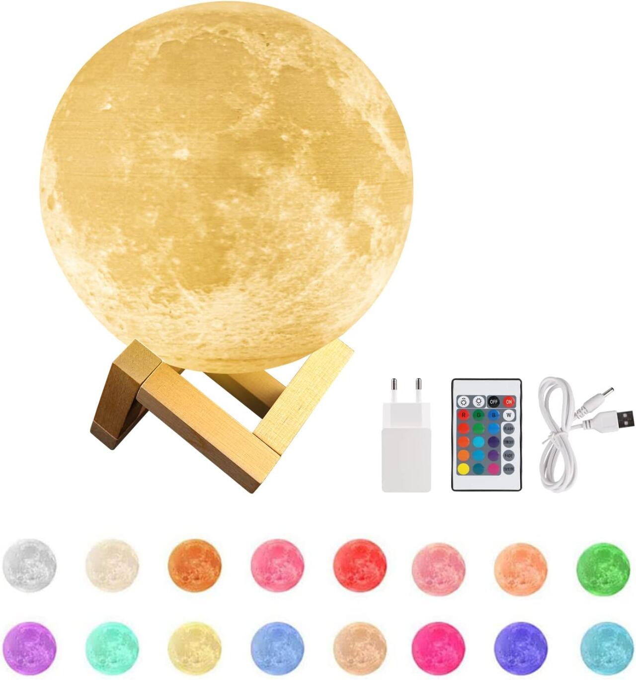 Lámpara Luna 3D — 16 Colores con Mando